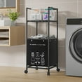 thumbnail image 1 of Oggfader 2-Tier Bathroom Storage Rack with Laundry Hamper Basket, Standing Shelf Organizer for Toiletries and Towels, Narrow Rolling Cart for Small Spaces, Black, 1 of 8