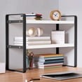 thumbnail image 1 of Oggfader 2 Tier Desk Organizer Wooden Desktop Shelf with Metal Frame, Space Saving Storage Rack for Office Home Dorm, Monitor Printer Stand Bookshelf, 1 of 6