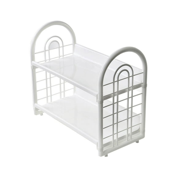 Oggfader 2 Tier White Plastic Storage Shelf - for Kitchen Spice, Bathroom Counter, Desktop, Dorm, Office - Easy Assemble Organizer & Display Rack
