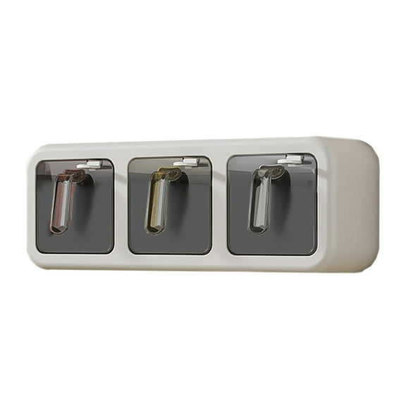 Oggfader 3 Compartment Gray Clear Condiment Container with Spoon - Airtight Kitchen Spice Storage Jar