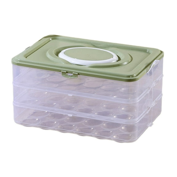 Oggfader 3 Layer 72 Capacity Clear Green Egg Storage Container with Lid & Handle, Stackable Fridge Egg Holder Tray for Refrigerator Organizer