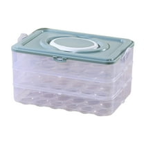 Oggfader 3 Layer Egg Storage Container for Fridge, 72 Capacity Clear Egg Holder with Lid & Handle, Blue Plastic Refrigerator Organizer Tray