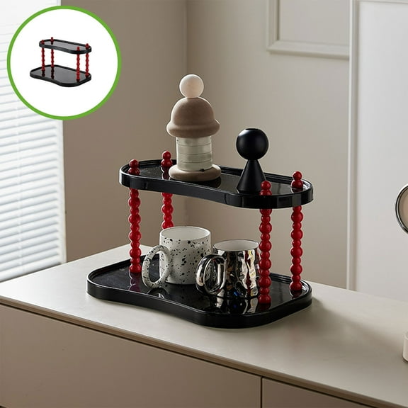 Oggfader 3 Tier Desk Organizer Vanity Countertop Shelf - Beige Plastic & Metal Storage Rack for Bathroom Kitchen Office, Space Saving for Mugs Perfume Makeup Books Home Decor