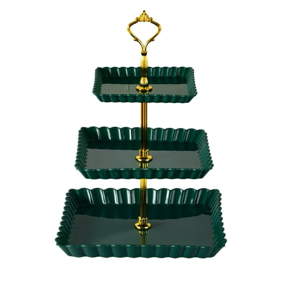 Oggfader 3 Tier Green Serving Tray, Collapsible & Easy Assemble - Perfect for Wedding, Party, Living Room - Holds Fruit, Candy, Dessert