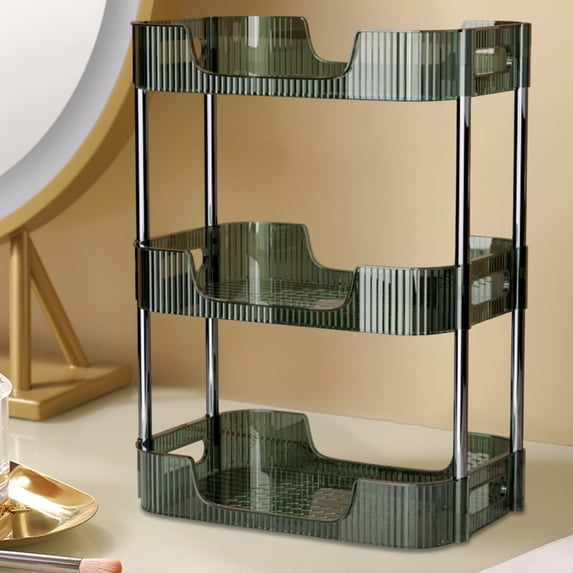 Oggfader 3 Tier Makeup Organizer for Skincare, Large Capacity Clear Acrylic Vanity Countertop Storage with Guardrails for Tall Bottles, Perfume Stand for Bathroom or Desktop