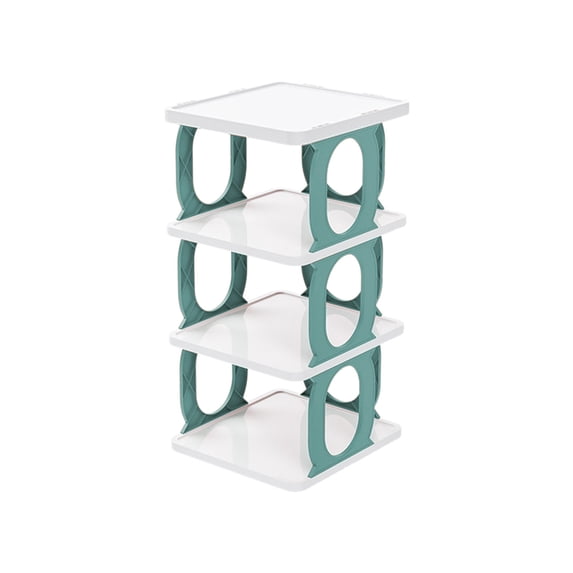 Oggfader 4 Tier Blue Plastic Shoe Organizer - Foldable Stackable Shoe Rack for Closet Entryway, Easy Install Home Storage Shelf