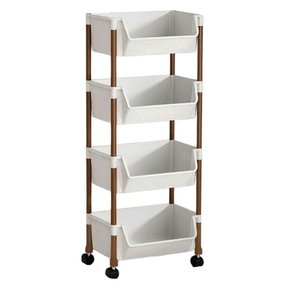 Oggfader 4 Tier Plastic Rolling Storage Cart with 2 Hooks - Space Saving Organizer for Kitchen, Bathroom, Bedroom - Mobile Shelf Rack with Wheels, Easy Assembly
