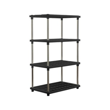 Oggfader 4 Tier Plastic Storage Shelves, Black - Space Saving Easy Assemble Shelving Unit for Kitchen, Bathroom, Pantry & Small Spaces