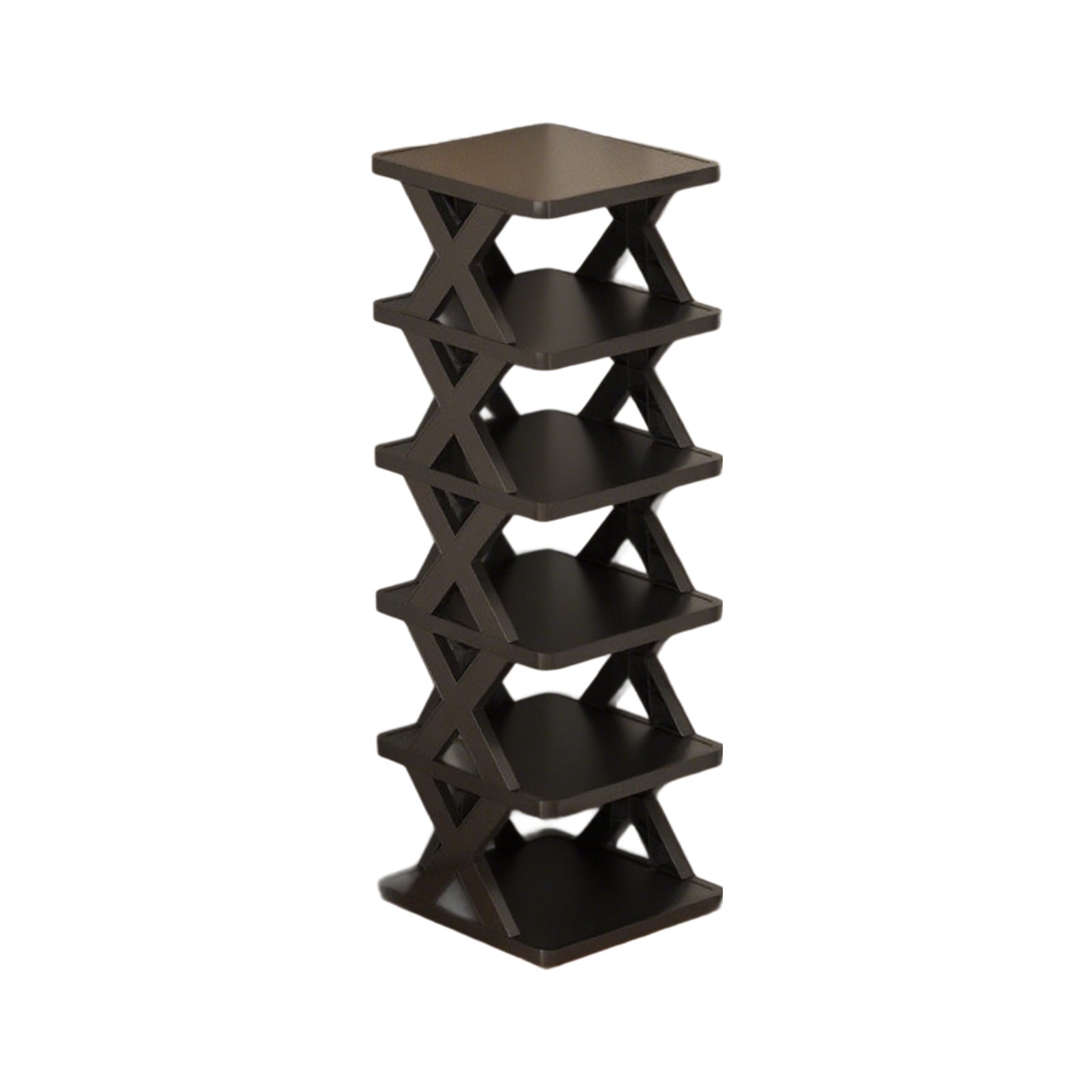 Oggfader 6 Tier Black Plastic Folding Shoe Rack - No Assembly, Space Saving, Collapsible Storage for Dorm & Entryway