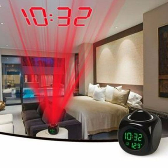 Oggfader Alarm Clock for Kids Digital LCD Voice Talking Multifunction LED Projection Alarm Clock Temperature Black