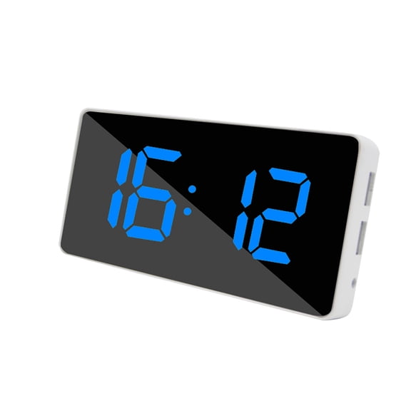Oggfader Alarm Clock for Kids Mirror Alarm Clock Large Digital LED Display Double USB Charge Snooze Timer Blue