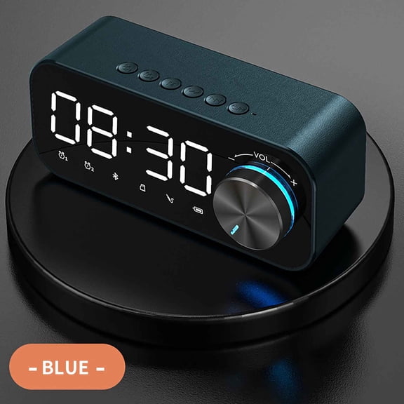 Oggfader Alarm Clock for Kids New Smart Mirror Bluetooth Speaker Subwoofer Portable Mini Stereo Mini Clock Home Alarm Clock Card Blue