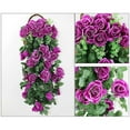 thumbnail image 1 of Oggfader Artificial Flowers for Decoration Simulated Rose Bouquets Simulated Flower Wall Hanging Baskets Decorative Landscaping Rattan Home Decor Flowers Purple, 1 of 6