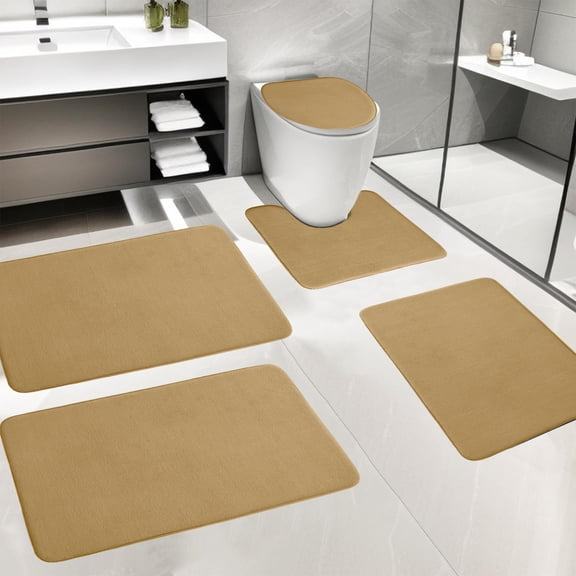 Oggfader Bath Mats for Bathroom Foam Bath Mat 5 Set Bathroom Rugs For 5 Pcs Toilet Mats Universal Soft Comfortable Water Absorption Non-Slip Thick Machine Washable Easy Dry Dark Color