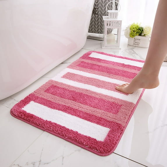 Oggfader Bath Mats for Bathroom Soft Microfiber Striped Bathroom Rugs Bath Mat Extra Thick -Slip Bath Rugs 24in x 16in