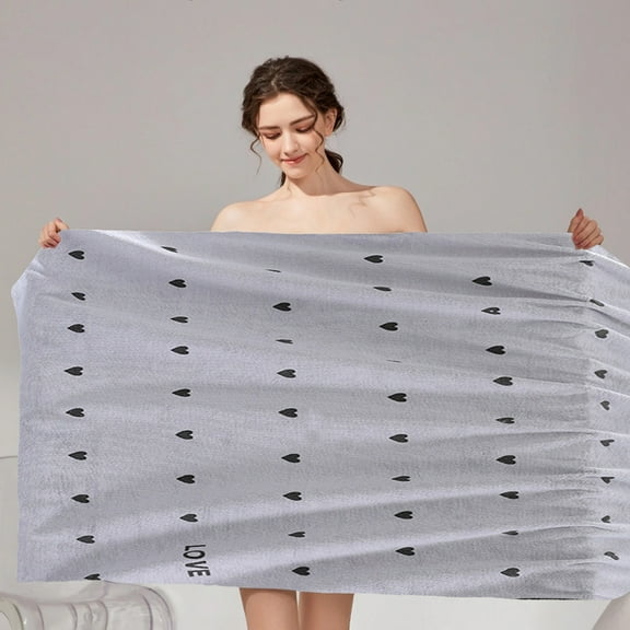 Oggfader Bath Towels on clearance Couple Bath Towel Soft And Absorbent Without Fading And Shedding Love Love Beach Towel Bath Home Valentine's Day Gift 70x140cm Gray