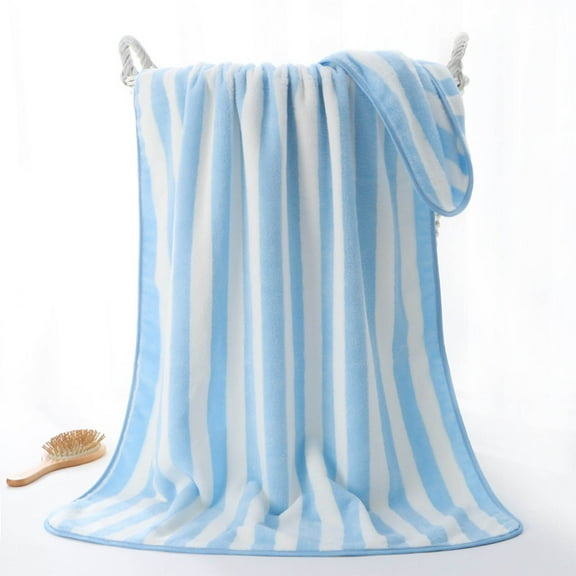 Oggfader Bath Towels on clearance Velvet Bath Towel For Adult Daily Use At Home Absorbent Dry Hair Towel That Does Not Hair Beach Towel Strip Patterned Bath Towel Blue
