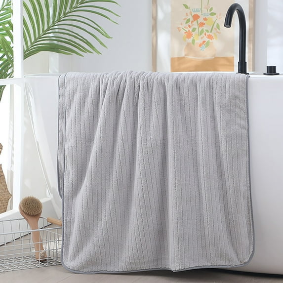 Oggfader Bath Towels on clearance Velvet Bath Towel For Adult Daily Use At Home Absorbent Dry Hair Towel That Does Not Hair Beach Towel Strip Patterned Bath Towel Gray