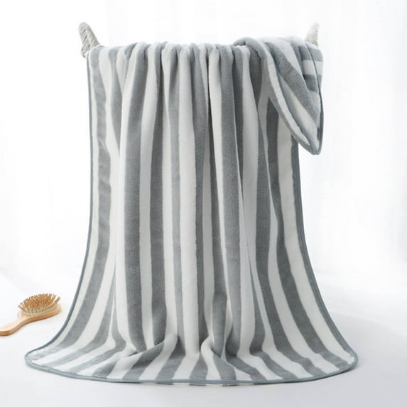 Oggfader Bath Towels on clearance Velvet Bath Towel For Adult Daily Use At Home Absorbent Dry Hair Towel That Does Not Hair Beach Towel Strip Patterned Bath Towel Gray