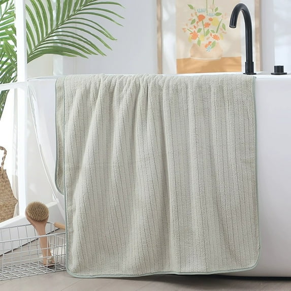 Oggfader Bath Towels on clearance Velvet Bath Towel For Adult Daily Use At Home Absorbent Dry Hair Towel That Does Not Hair Beach Towel Strip Patterned Bath Towel Green