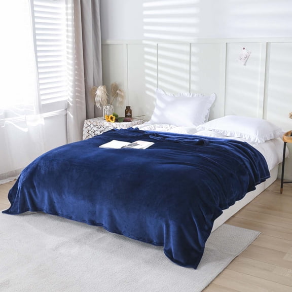 Oggfader Bath Towels on clearance Super Soft Warm Solid Warm Fleece Blanket Throw Rug Sofa Bedding 70x100cm Navy