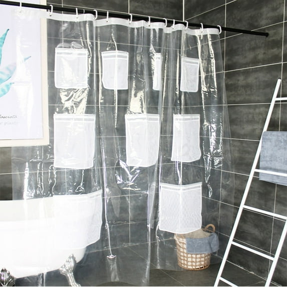 Oggfader Bathroom Organizers and Storage Translucent Pocket Shower Curtain Multifunctional Multi purpose Water Proof Molds Proof Thickened Pocket Shower Curtains Clear
