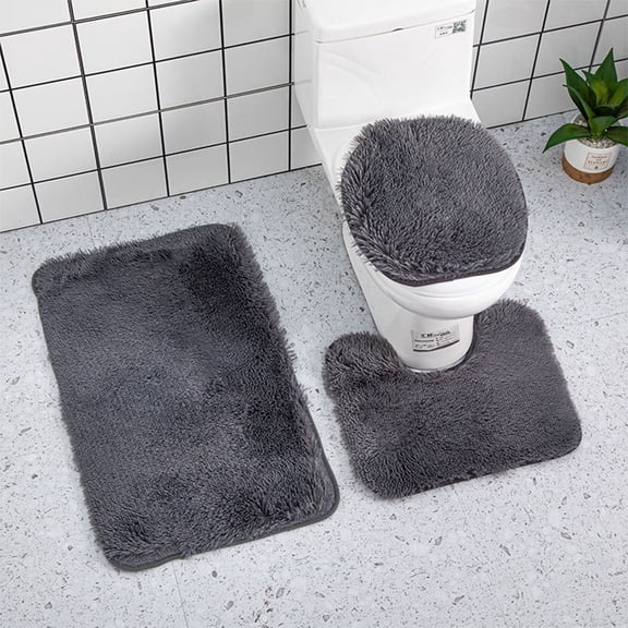 Yarino Bathroom Rugs Sets 3 Piece Set Toilet Carpet Sets Household Supplies 3 Piece Bathroom Rug Set Bathroom Anti-Slip Mat Solid Color Bathroom Toilet Floor Mat Gray 32in x 20in
