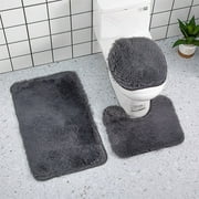 Yarino Bathroom Rugs Sets 3 Piece Set Toilet Carpet Sets Household Supplies 3 Piece Bathroom Rug Set Bathroom Anti-Slip Mat Solid Color Bathroom Toilet Floor Mat Gray 32in x 20in