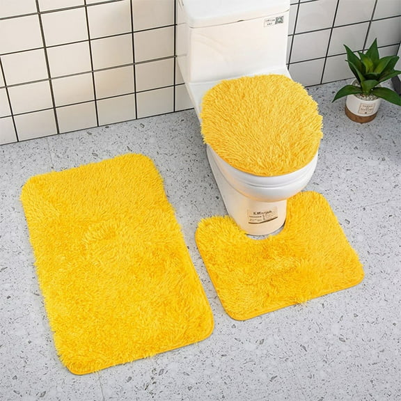 Yarino Bathroom Rugs Sets 3 Piece Set Toilet Carpet Sets Household Supplies 3 Piece Bathroom Rug Set Bathroom Anti-Slip Mat Solid Color Bathroom Toilet Floor Mat Yellow 32in x 20in