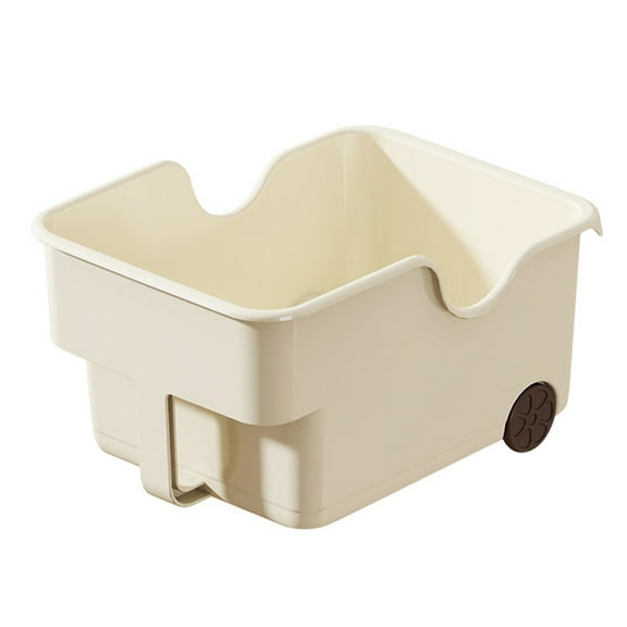 Oggfader Beige Plastic Storage Box with Handle & Rollers - Open-Top Large Capacity Kitchen Household Organizer for Toys, Spices