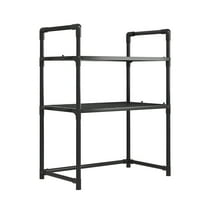 Oggfader Black Multi-tier Microwave Countertop Shelf, Space Saving No-Drill Kitchen Storage Rack for Spices, Towels & Utensils