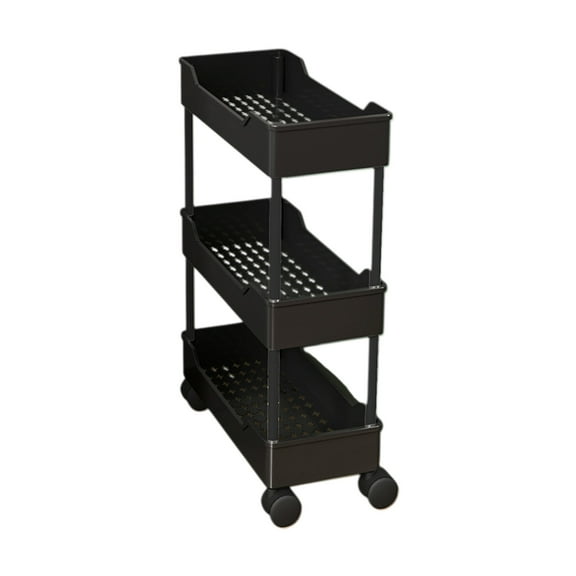 Oggfader Black Slim Rolling Storage Cart with Brake, Multi-Tier Plastic Organizer for Bathroom Kitchen, Narrow Mobile Rack with Wheels, Easy Assembly