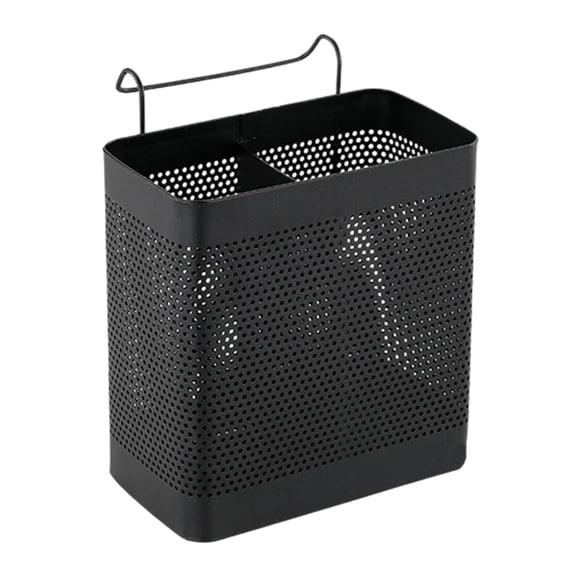 Oggfader Black Stainless Steel Chopstick Holder - Ventilated, Divided Utensil Organizer, Wall Mountable & Countertop, Rust Resistant for Kitchen