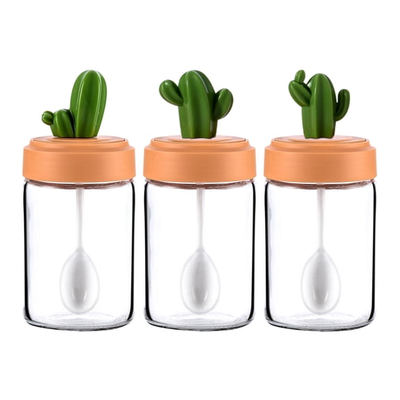Oggfader Cactus Glass Spice Jar, Clear Airtight Leak Proof Seasoning Container with Lid, Food Grade Large Opening Non-Slip for Kitchen & Outdoor Picnic