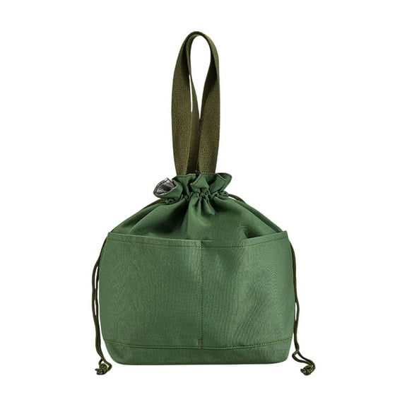 Oggfader Canvas Insulated Lunch Bag Green - Drawstring, Thickened Reusable Tote for Work, Office, Picnic