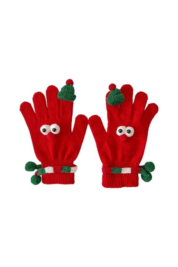 Christmas Red Parent Chi-ld Matching Gloves - Ki-ds Warm Five Finger Cotton Winter Holiday Gloves