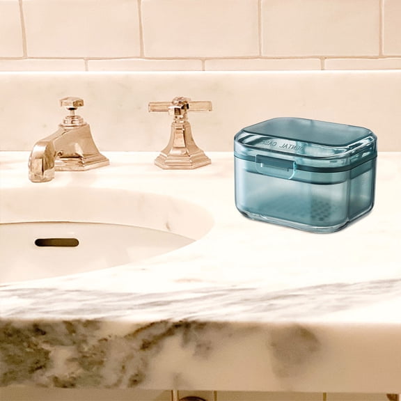 Yarino Denture Case Portable Denture Box 3 Layer Denture Cup With Filter Denture Bath Box Small Retainer Cleaner Box Mouth Guard Braces Travel Container For Storage And Soaking On Clearance Blue