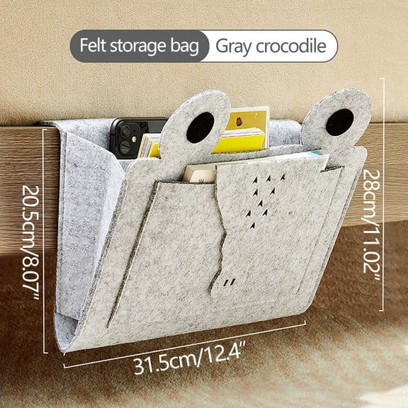 Yarino Felt Bed Storage Organizer Hanging Bag Holder with Pockets Magazine Book Phone Tablet iPad Cables Remote and Water Bottle Holder for Home Dorm Bed Sofa