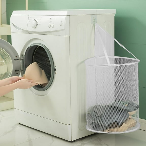 Oggfader Folding Wall mounted Dirty Laundry Basket Folding Portable Dirty Clothes Basket Up Foldable Mesh Laundry Hamper Great For Living House/Kids Rooms/College Dorm White