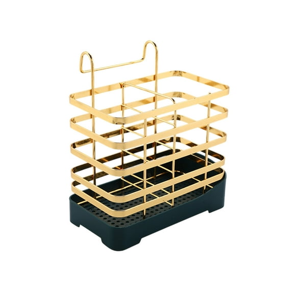 Oggfader Gold Iron Wall Mounted Kitchen Utensil Organizer - Multi-Functional Storage Rack for Knives, Spoons, Chopsticks