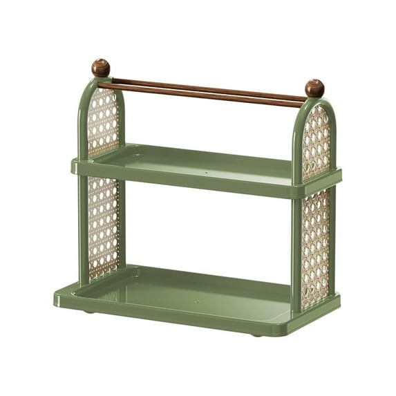 Oggfader Green Multi-Tier Plastic Storage Rack - Kitchen Countertop & Desktop Organizer, Multi-Functional Tea Shelf with Large Capacity