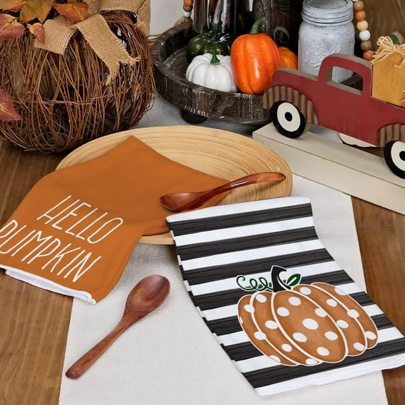 Oggfader Hand Towels for Bathroom Microfiber Thanksgiving Pumpkin Striped Towel Bath Towel Hand Washing Towel Face Towel