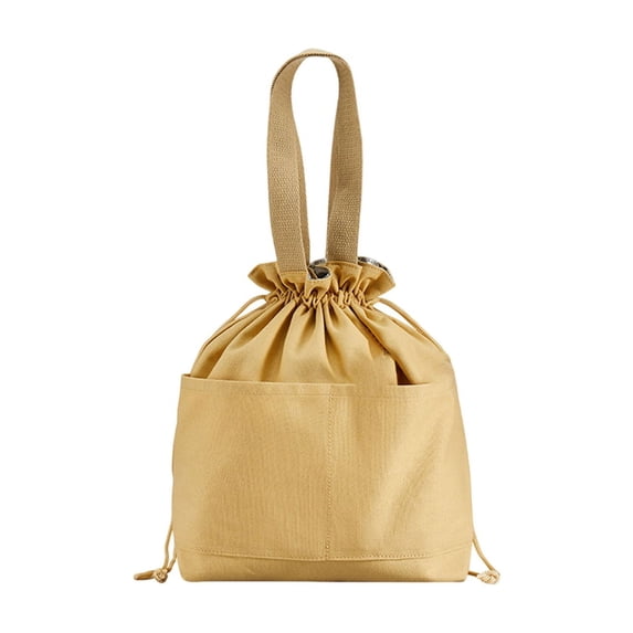 Oggfader Insulated Canvas Lunch Bag - Drawstring Tote for Office, Picnic - Reusable, Thickened, Khaki