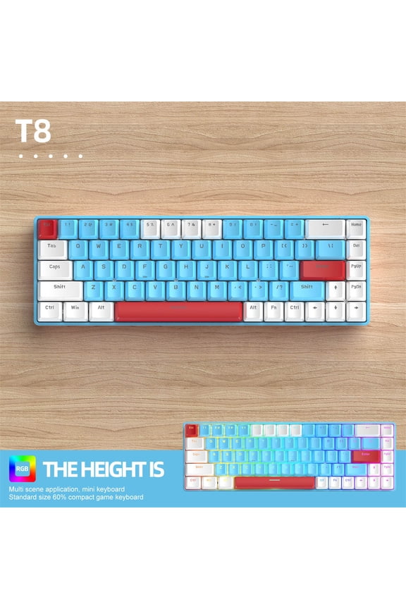 Keyboards for Computers Computer Desktop Gaming Keyboard 68 Key Mechanical Keyboard Type C Wired RGB LED Backlit Blue Gaming Mech Keyboard Blue