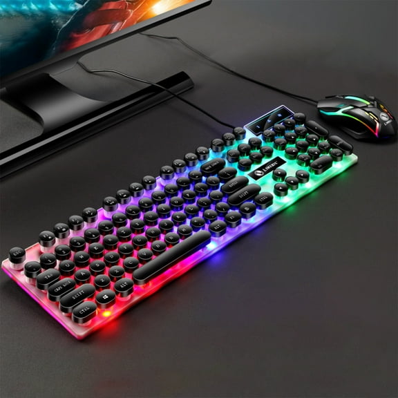 Oggfader Keyboards for Computers GTX300 Punk Keyboard Mouse Backlight Game E sports Suit USB Wired Luminous Suspension Key Mouse Suit 104 Key Mechanical Handle Black