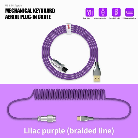 Oggfader Keyboards for Computers Mechanical Keyboard Cable Coiled Type C USB Aviation Connector Spring Wire Desktop Computer Plug Decoration Accessory Purple