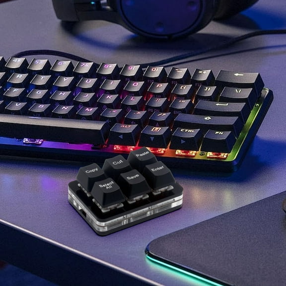 Oggfader Keyboards for Computers Copy Paste Cut Select All Save Office USB Keypad Double TYPE C Custom USB Keypad Double 6 Keys Black