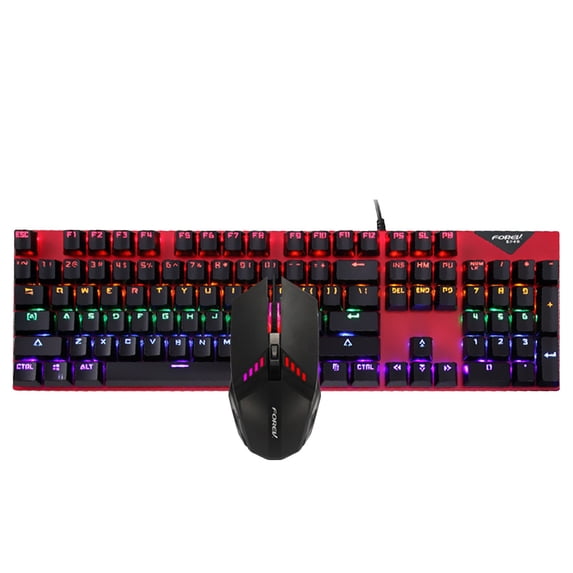 Oggfader Keyboards for Computers FVQ609 Real Mechanical Keyboard Gaming RGB Lighting 104 Keys Laptop Wired Keyboard And Mouse Set Red