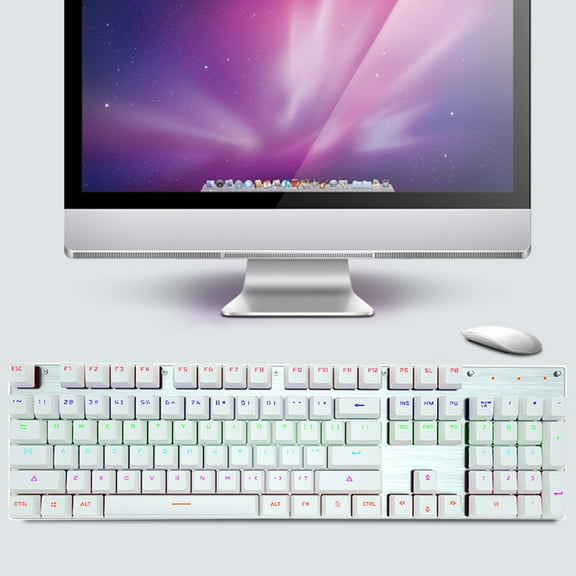 Oggfader Keyboards for Computers Mechanical Gaming Keyboard RGB LED Backlit Wired Keyboard With Blue Switches For Gaming PC 104 Keys White
