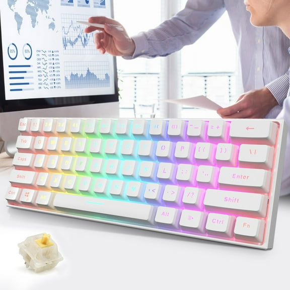 Oggfader Keyboards for Computers PK61 61 Key yellow Switchs USB Wired Backlit Game Mechanical Keyboard
